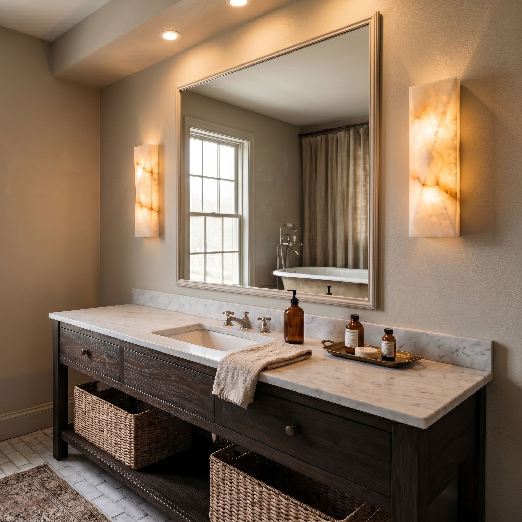 Slim Alabaster Bar Wall Sconce in Gold