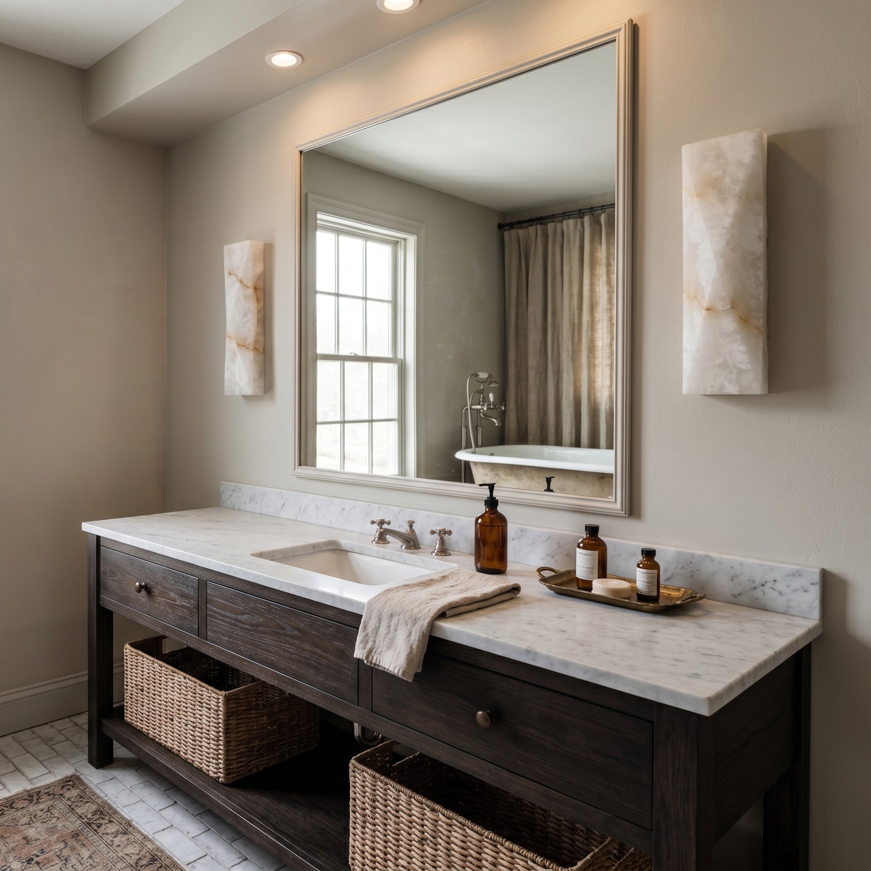Slim Alabaster Bar Wall Sconce in Gold