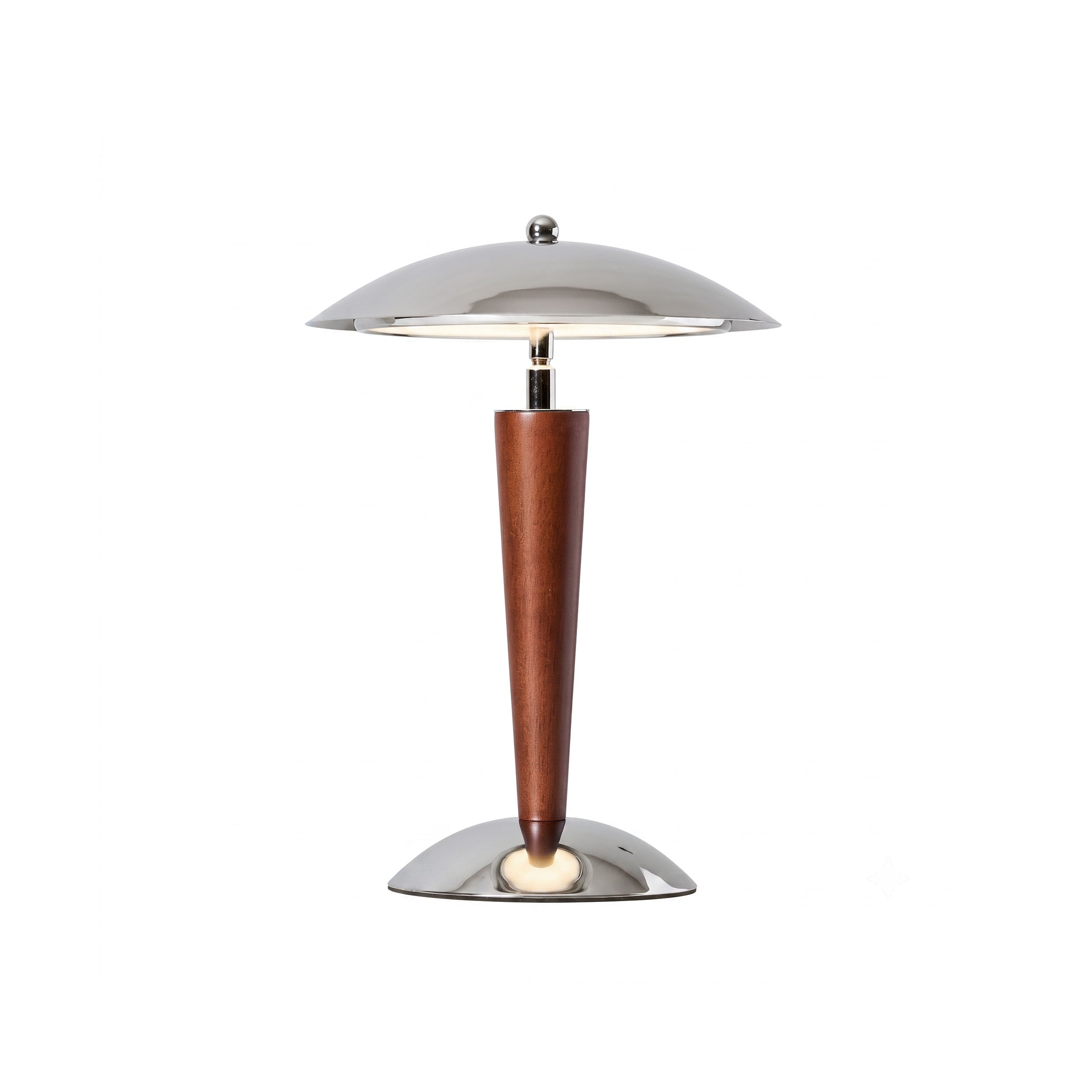 Chrome Dome & Walnut Table Lamp
