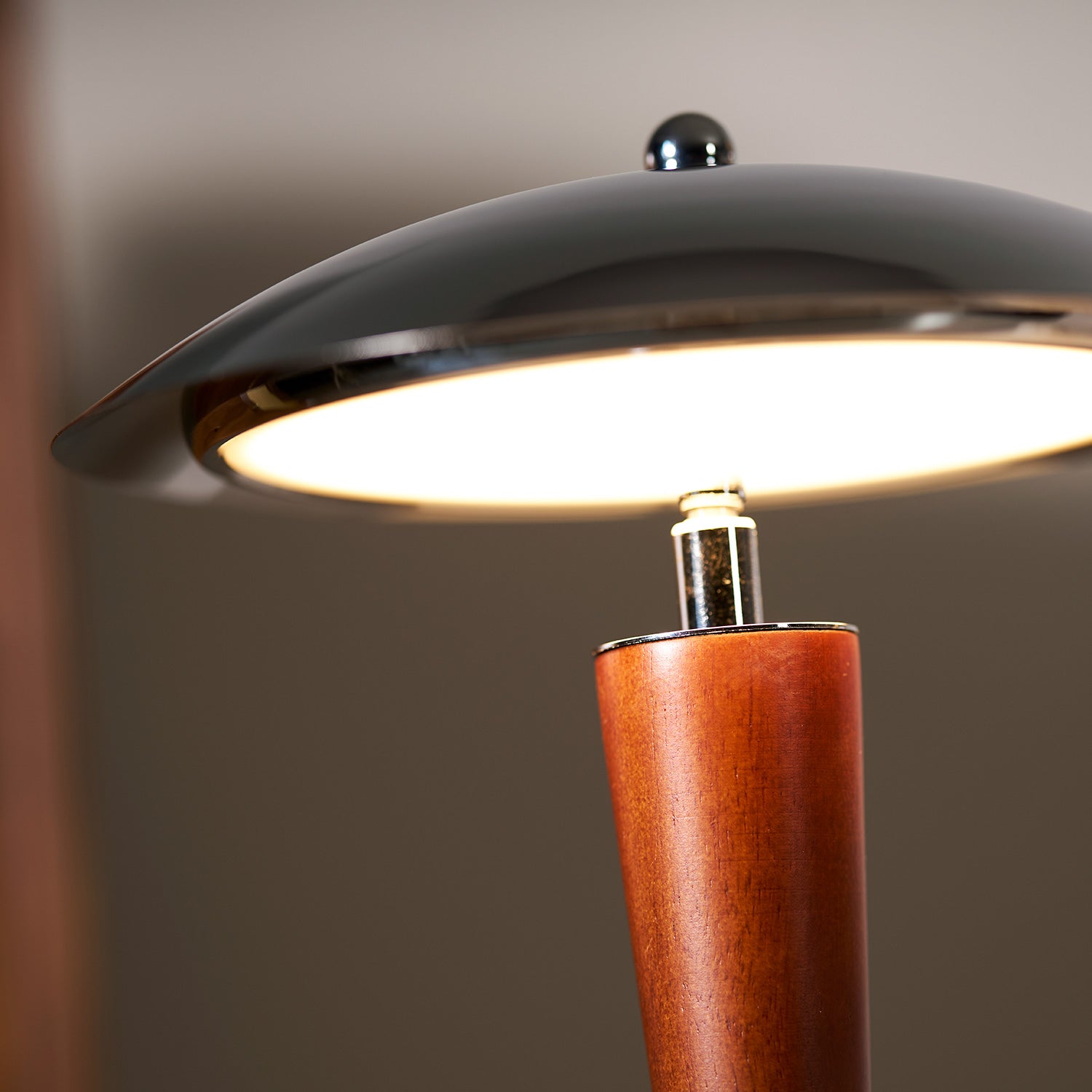 Chrome Dome & Walnut Table Lamp