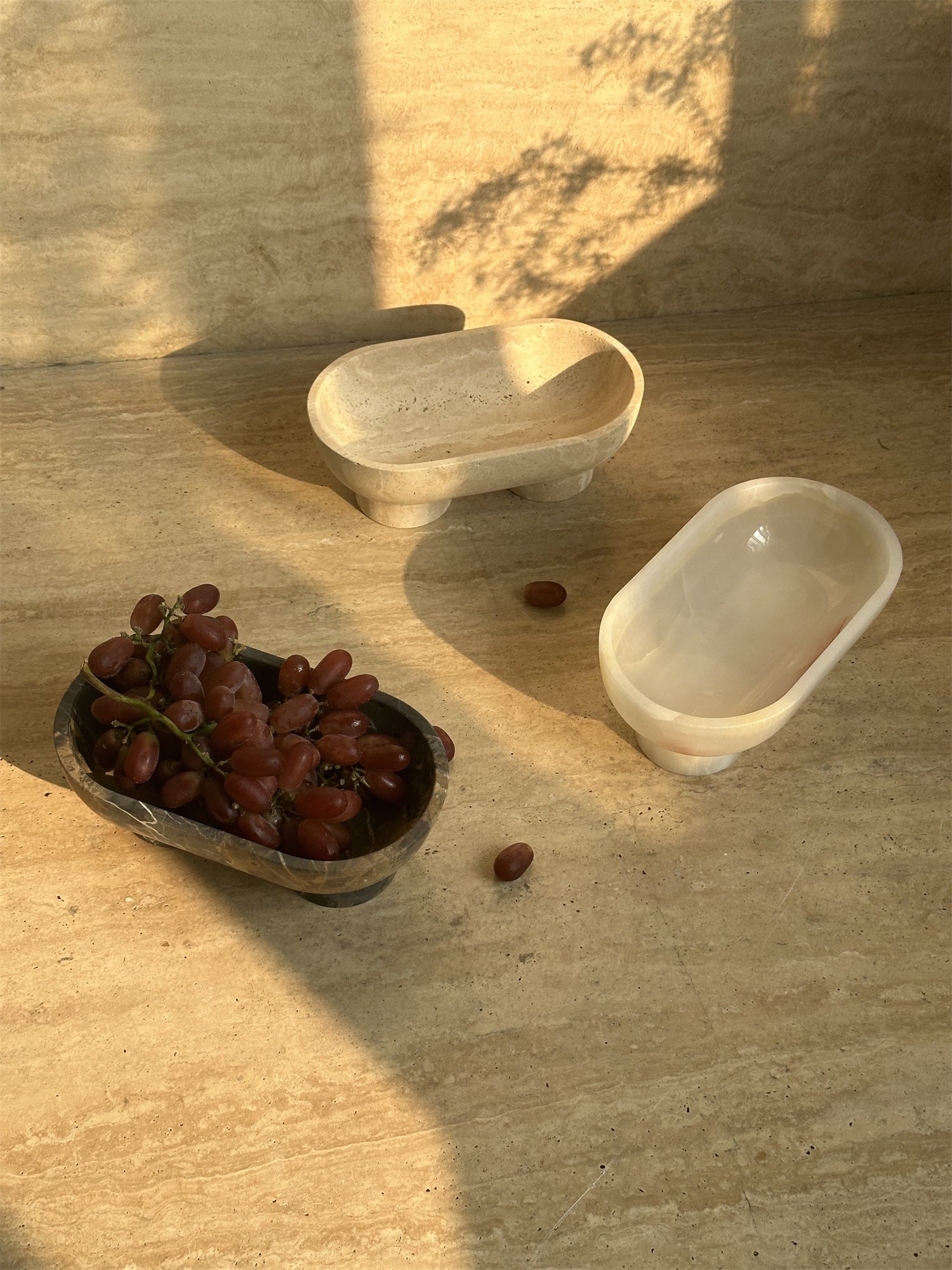 Footed Oval Stone Vanity Tray