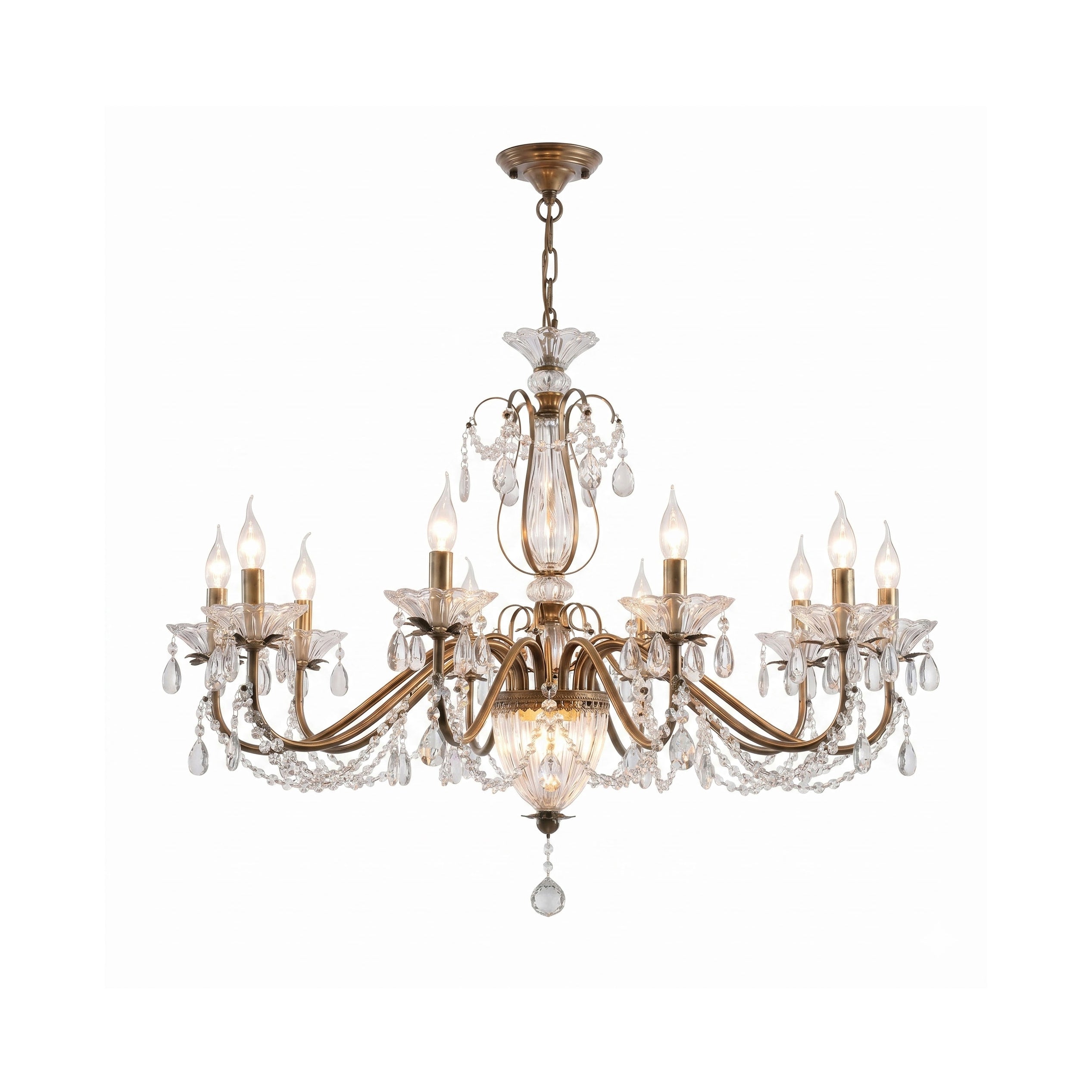Tiered Antique Brass Crystal Chandelier