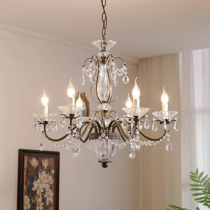 Tiered Antique Brass Crystal Chandelier