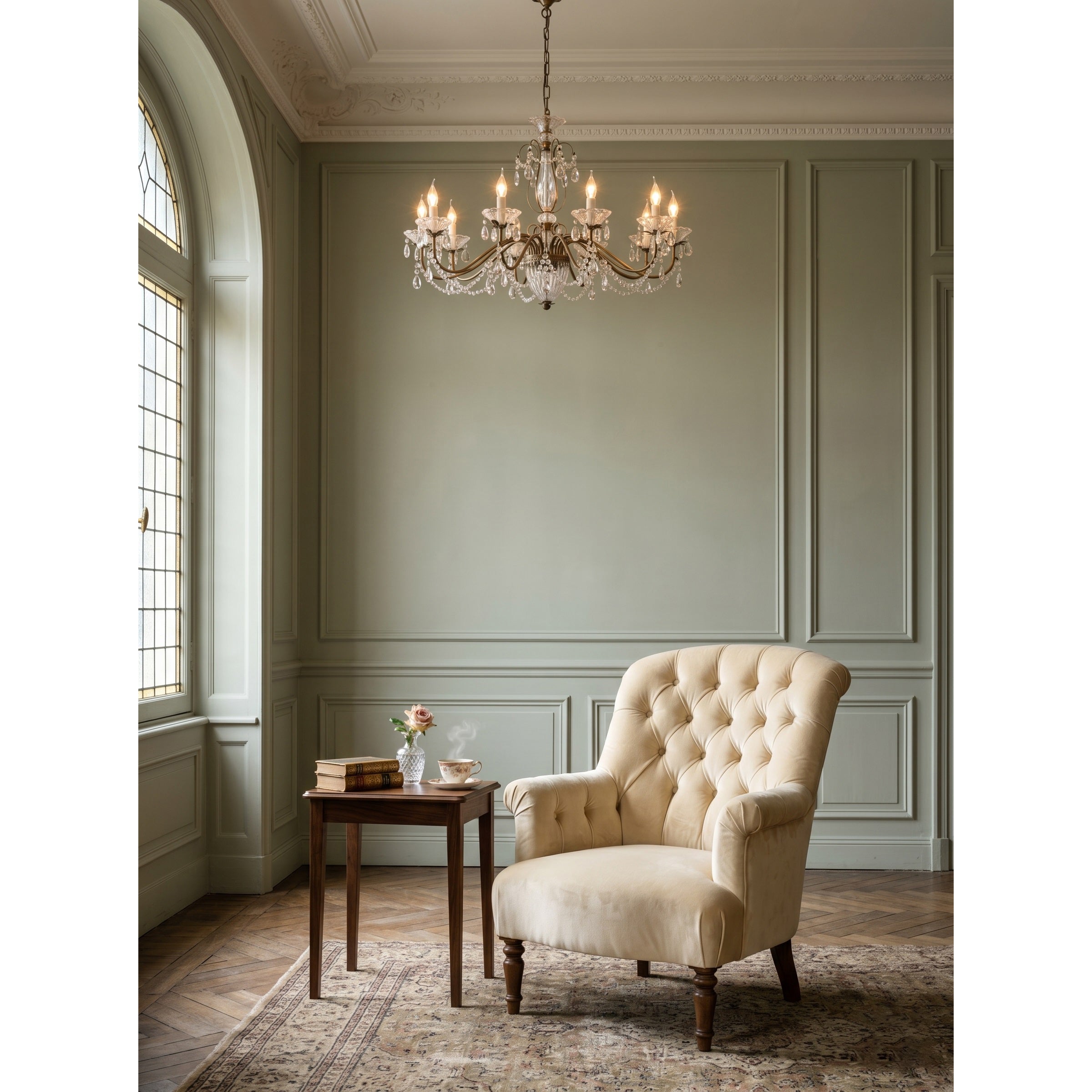 Tiered Antique Brass Crystal Chandelier