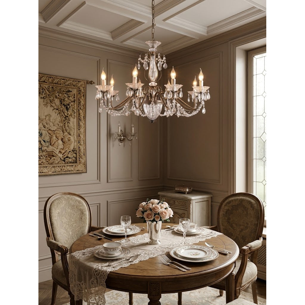Tiered Antique Brass Crystal Chandelier