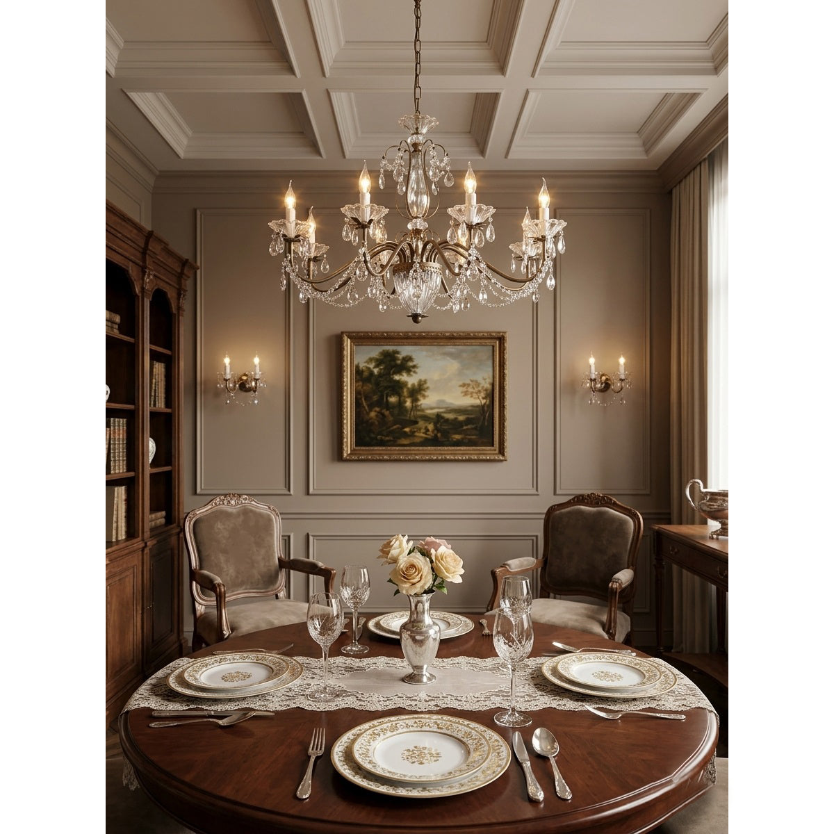 Tiered Antique Brass Crystal Chandelier