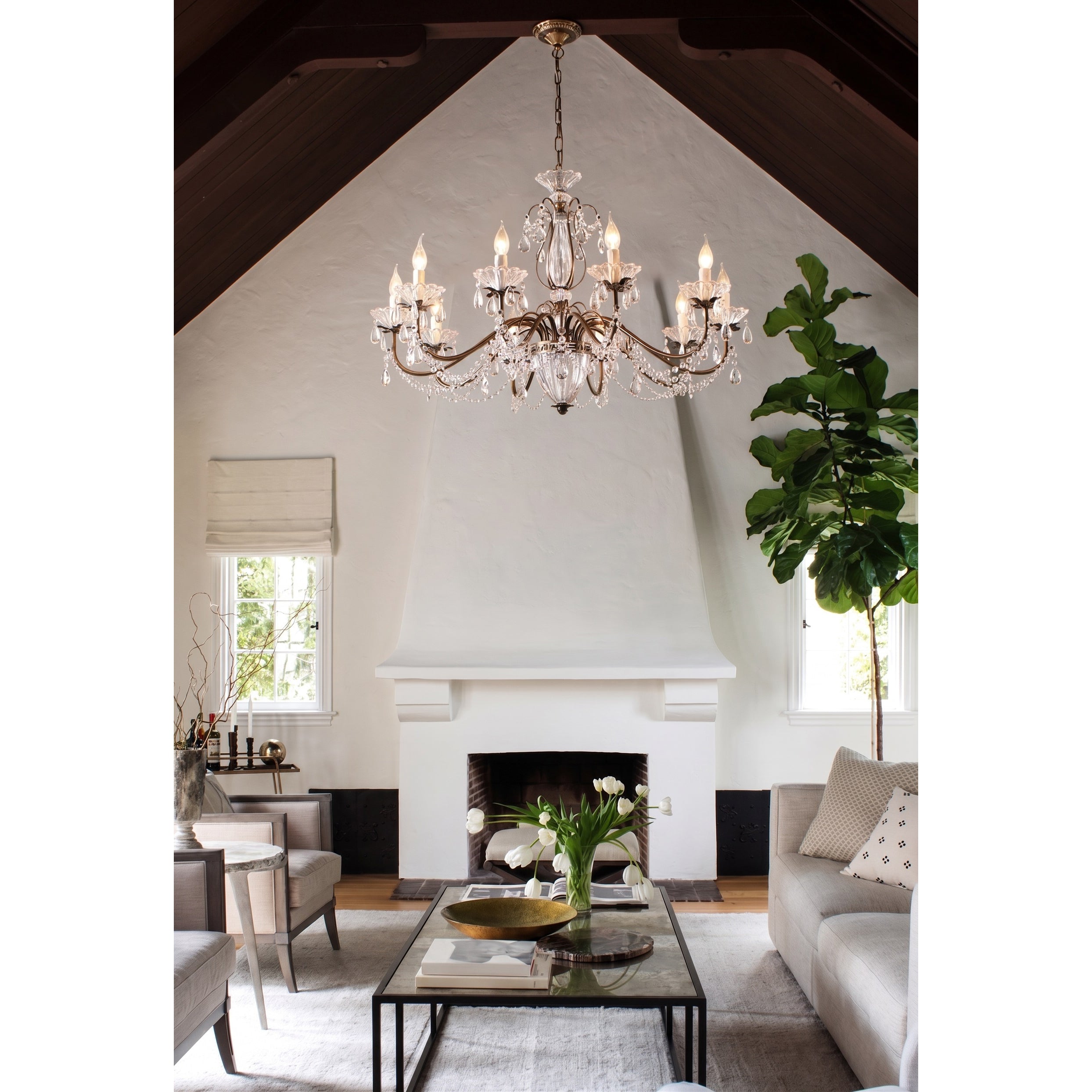 Tiered Antique Brass Crystal Chandelier