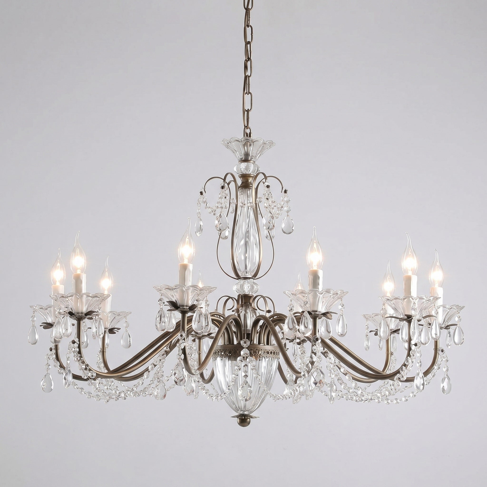 Tiered Antique Brass Crystal Chandelier