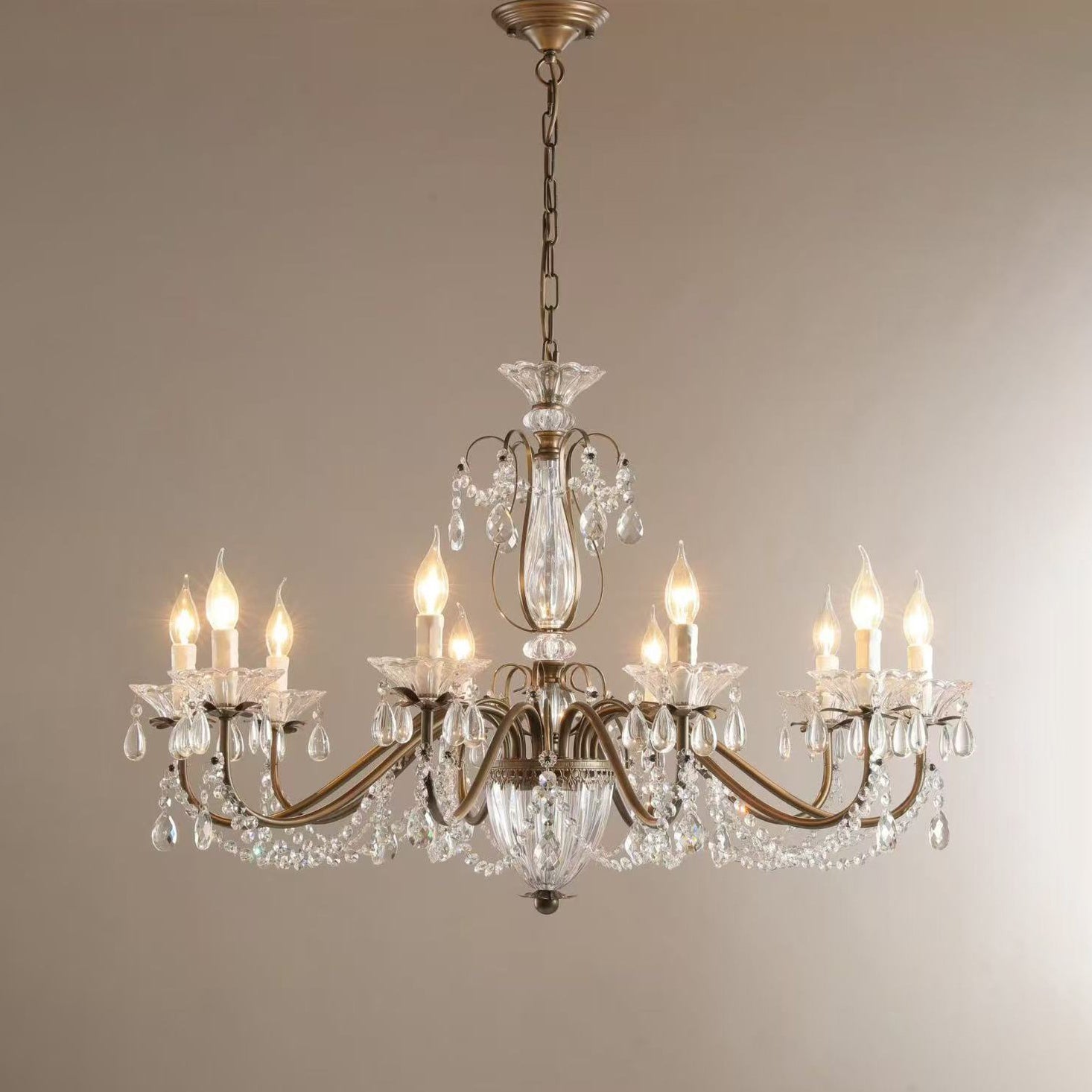Tiered Antique Brass Crystal Chandelier