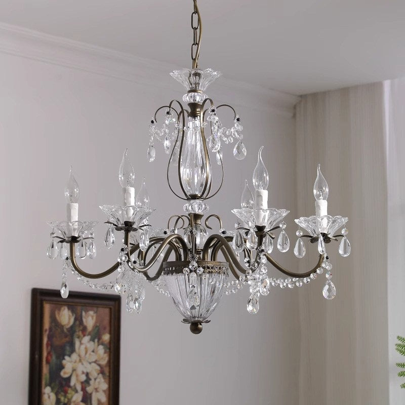 Tiered Antique Brass Crystal Chandelier
