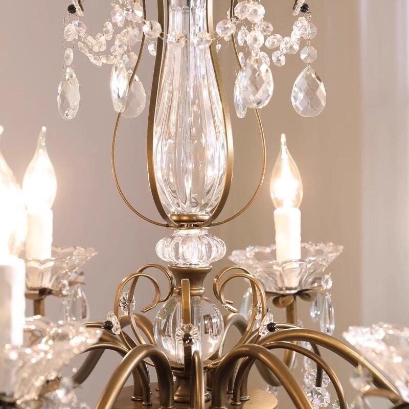 Tiered Antique Brass Crystal Chandelier