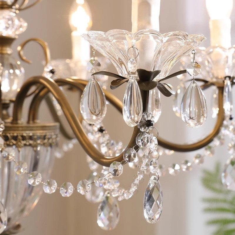 Tiered Antique Brass Crystal Chandelier