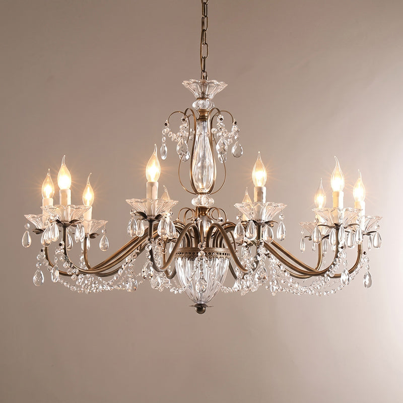 Tiered Antique Brass Crystal Chandelier