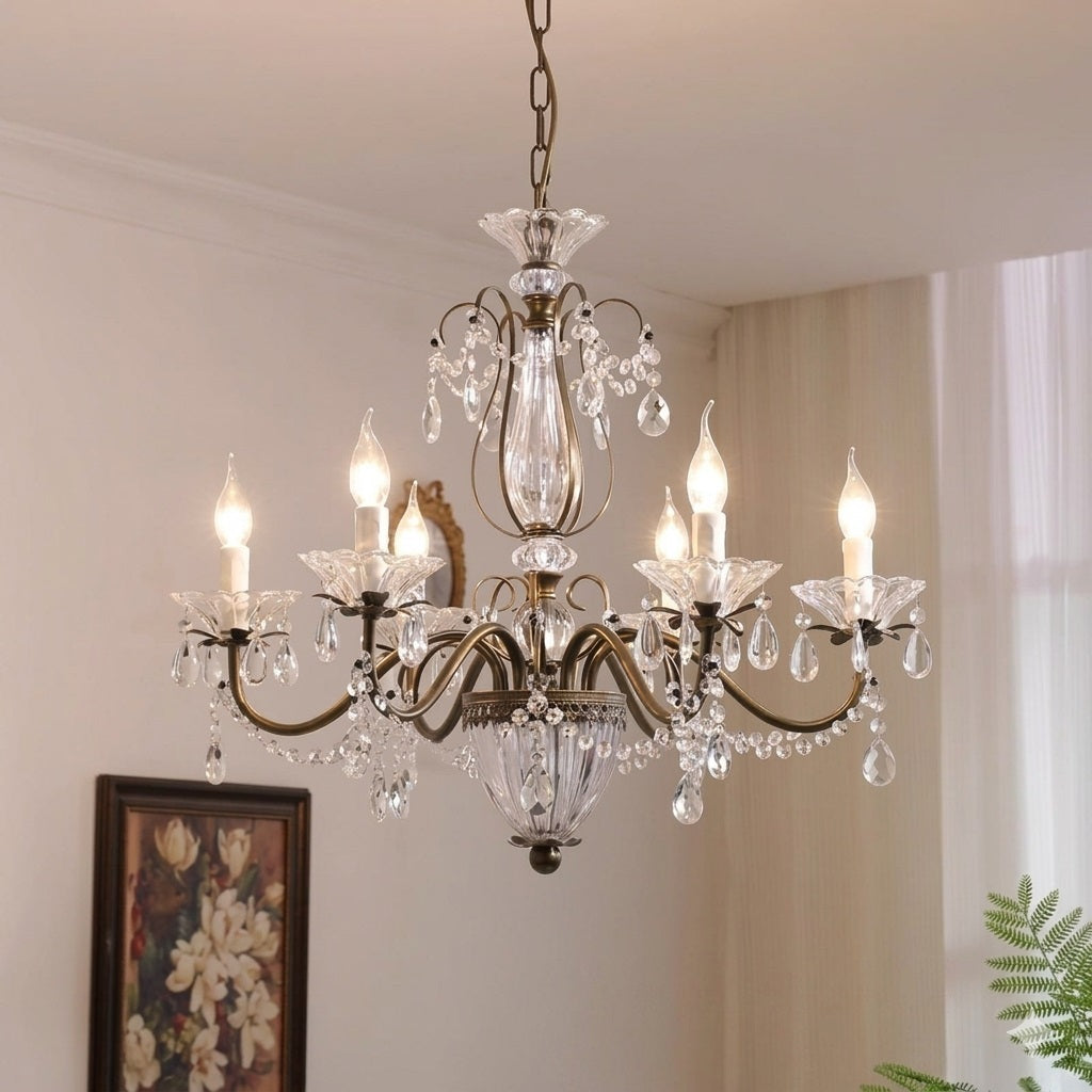 Tiered Antique Brass Crystal Chandelier