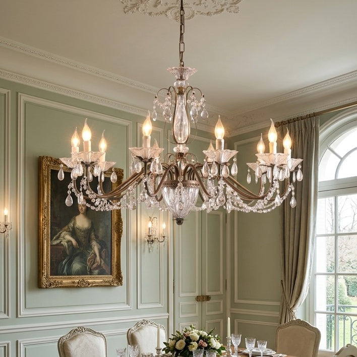 Tiered Antique Brass Crystal Chandelier