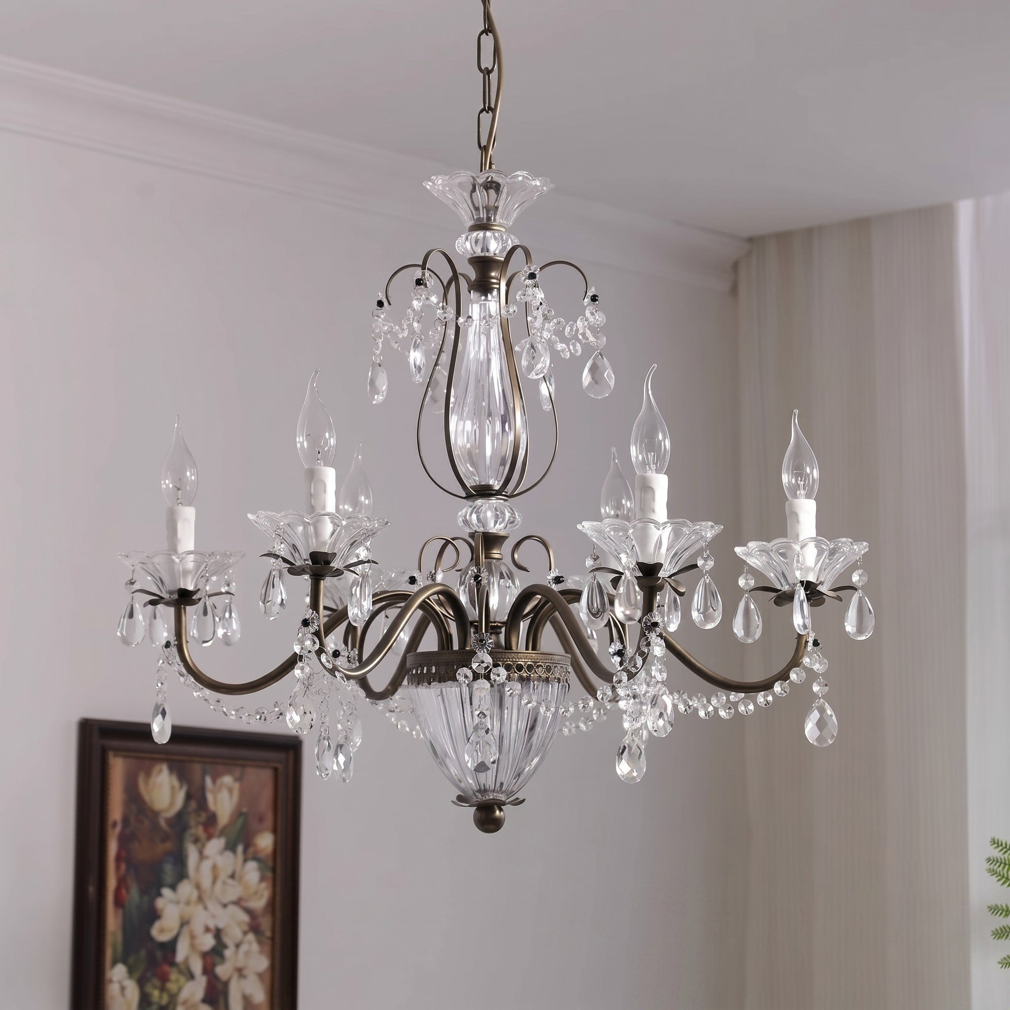 Tiered Antique Brass Crystal Chandelier