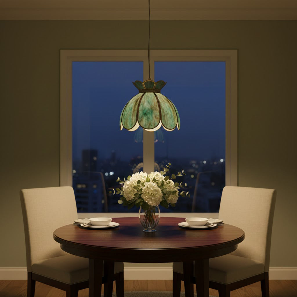 Canna Ribbed Glass & Brass Pendant