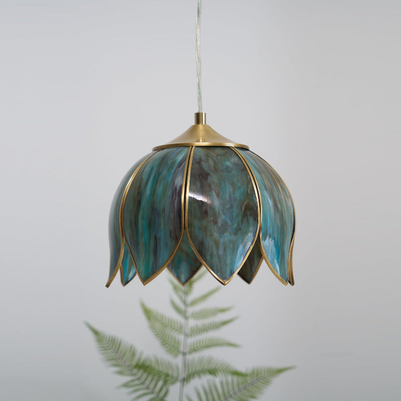 Canna Ribbed Glass & Brass Pendant