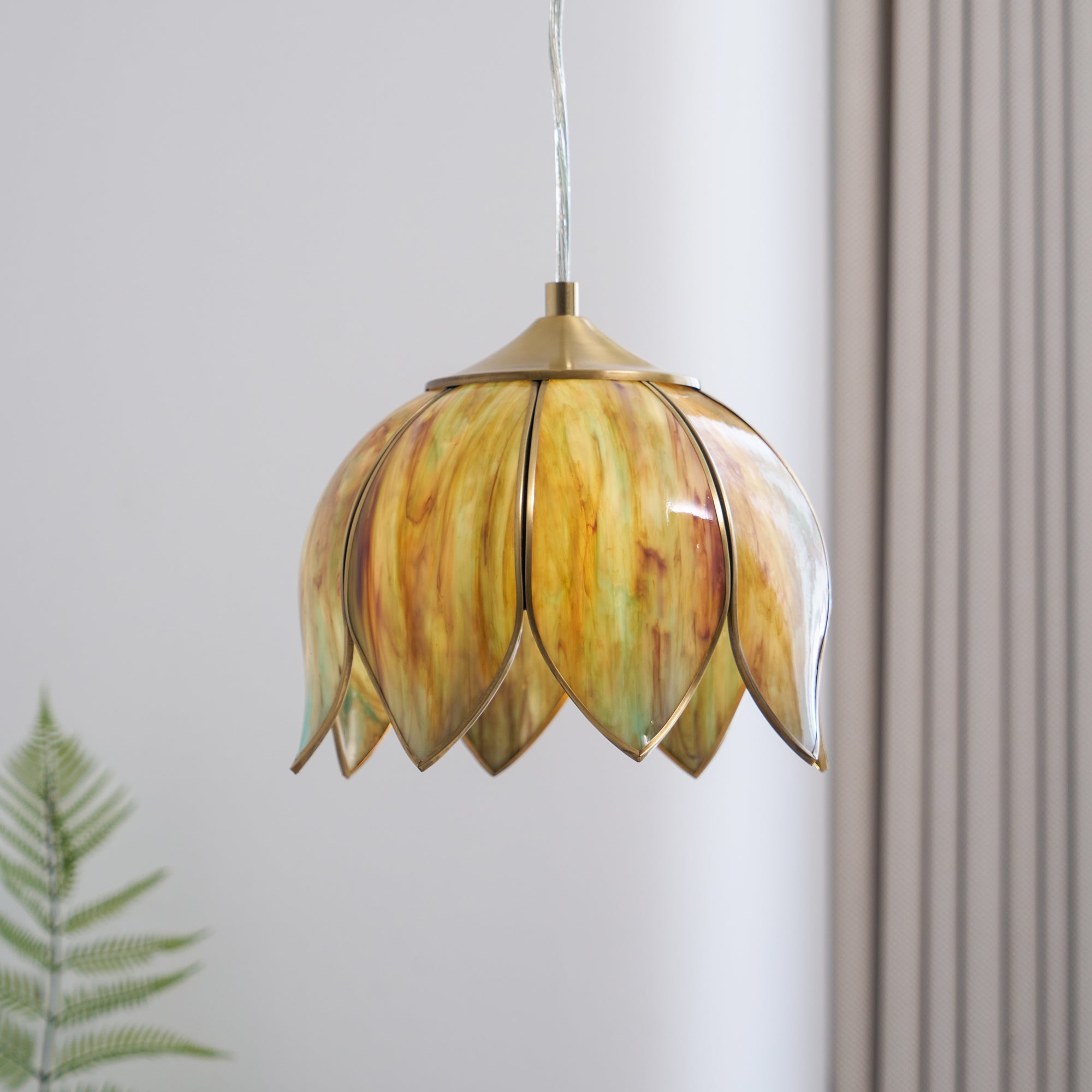 Canna Ribbed Glass & Brass Pendant