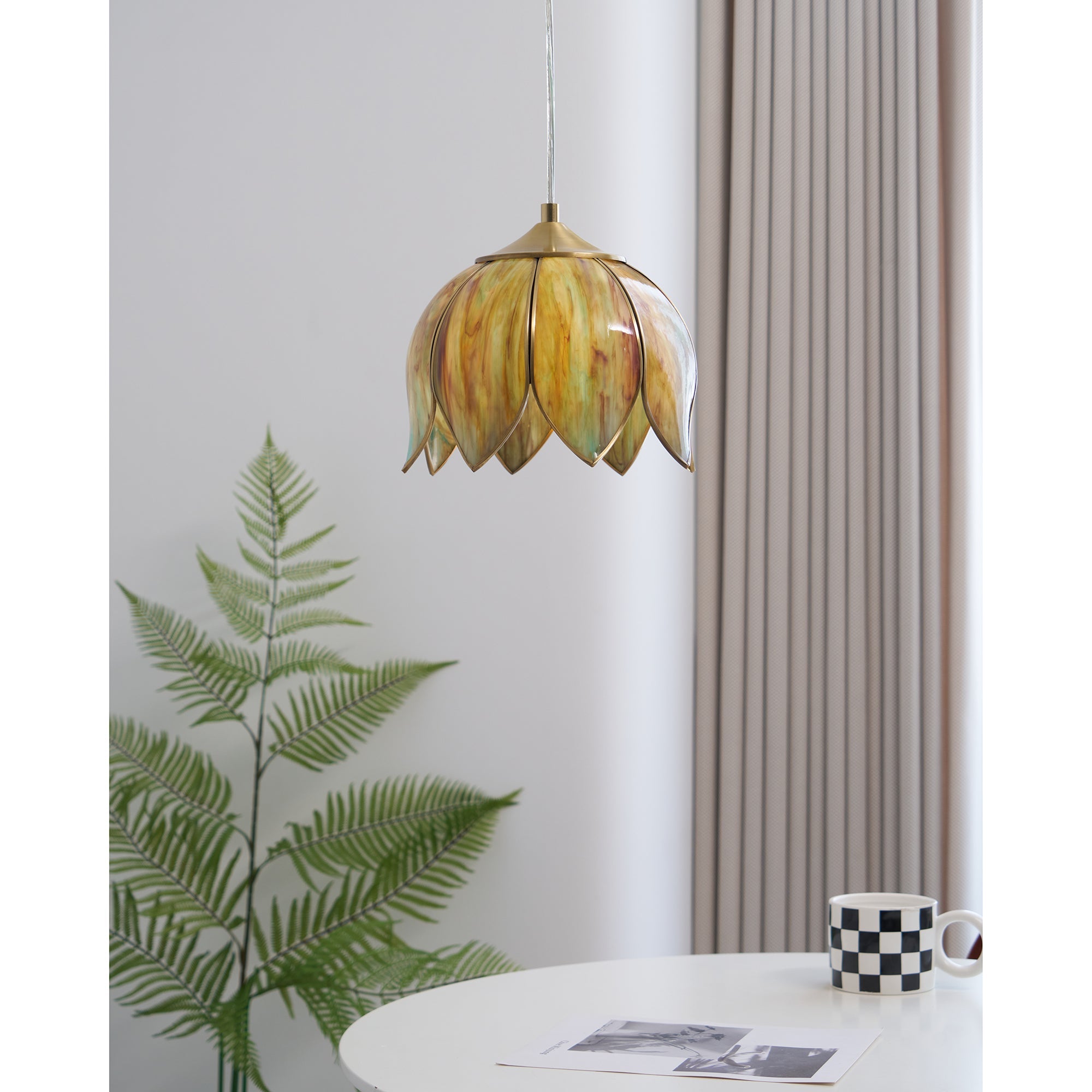 Canna Ribbed Glass & Brass Pendant
