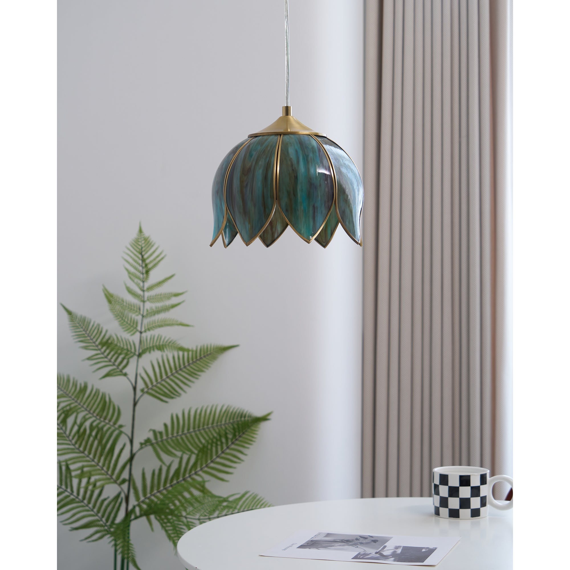 Canna Ribbed Glass & Brass Pendant