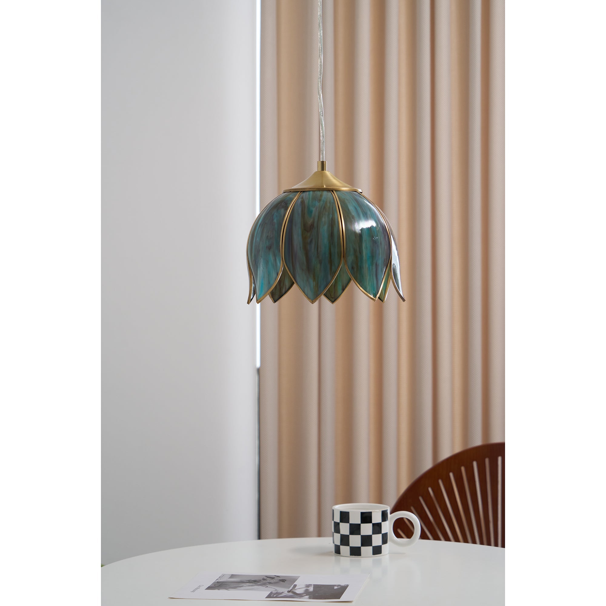 Canna Ribbed Glass & Brass Pendant
