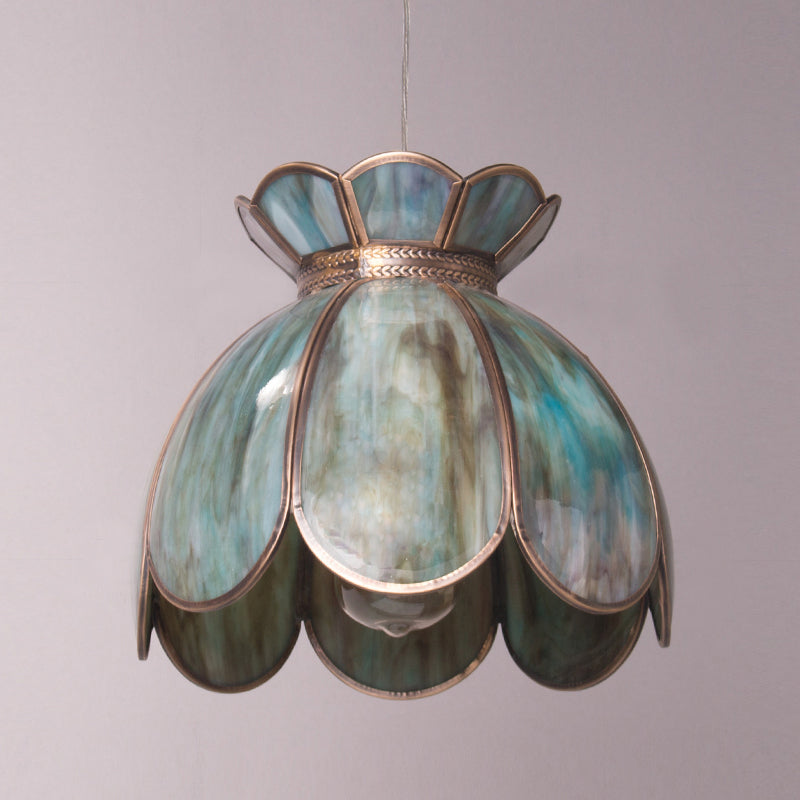 Canna Ribbed Glass & Brass Pendant