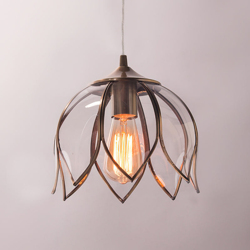 Canna Ribbed Glass & Brass Pendant