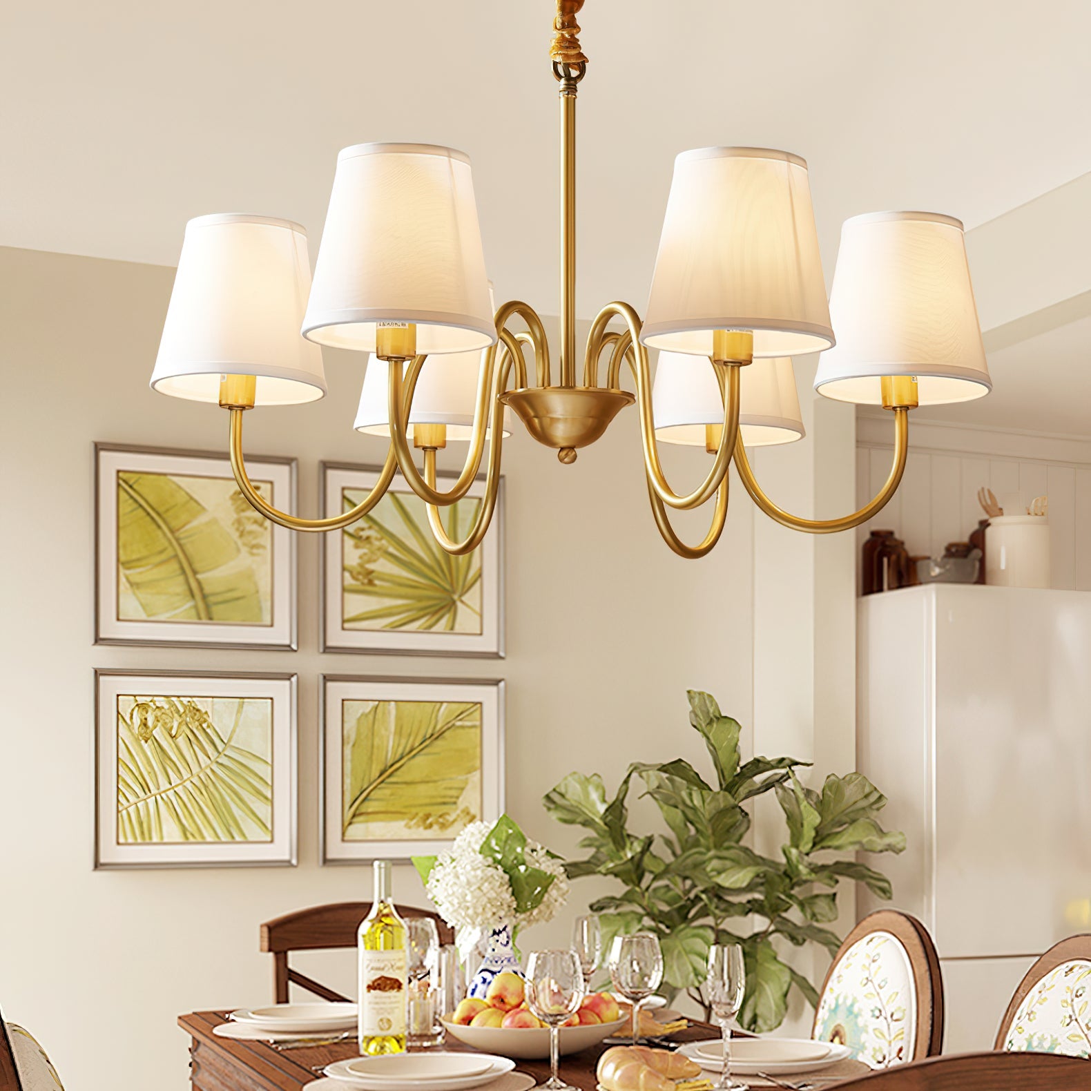 Harrow Aged Brass & Linen Chandelier