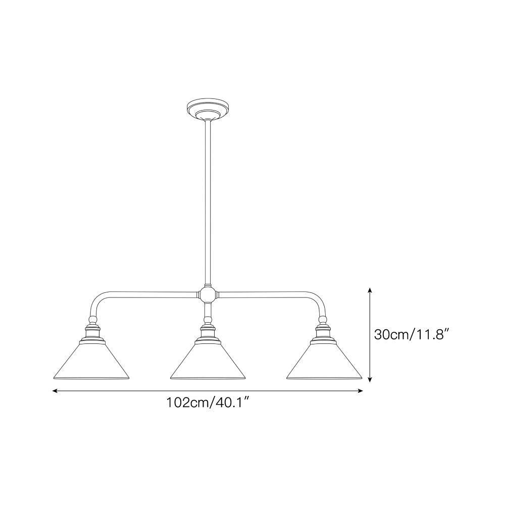 3-Light Brass Conical Island Chandelier