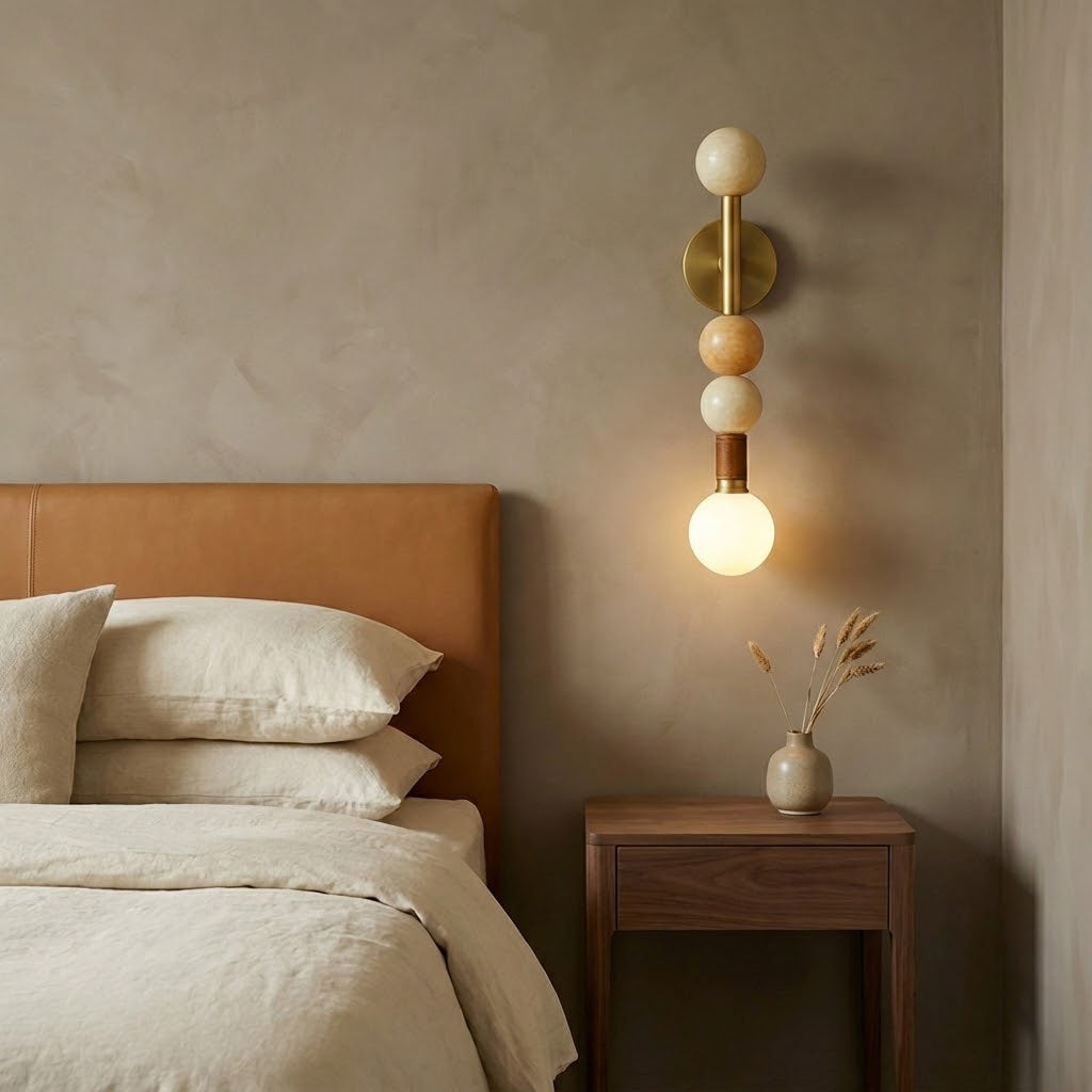 Marble, Glass & Leather Sculptural Wall Sconce