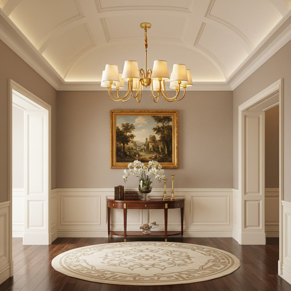 Harrow Aged Brass & Linen Chandelier