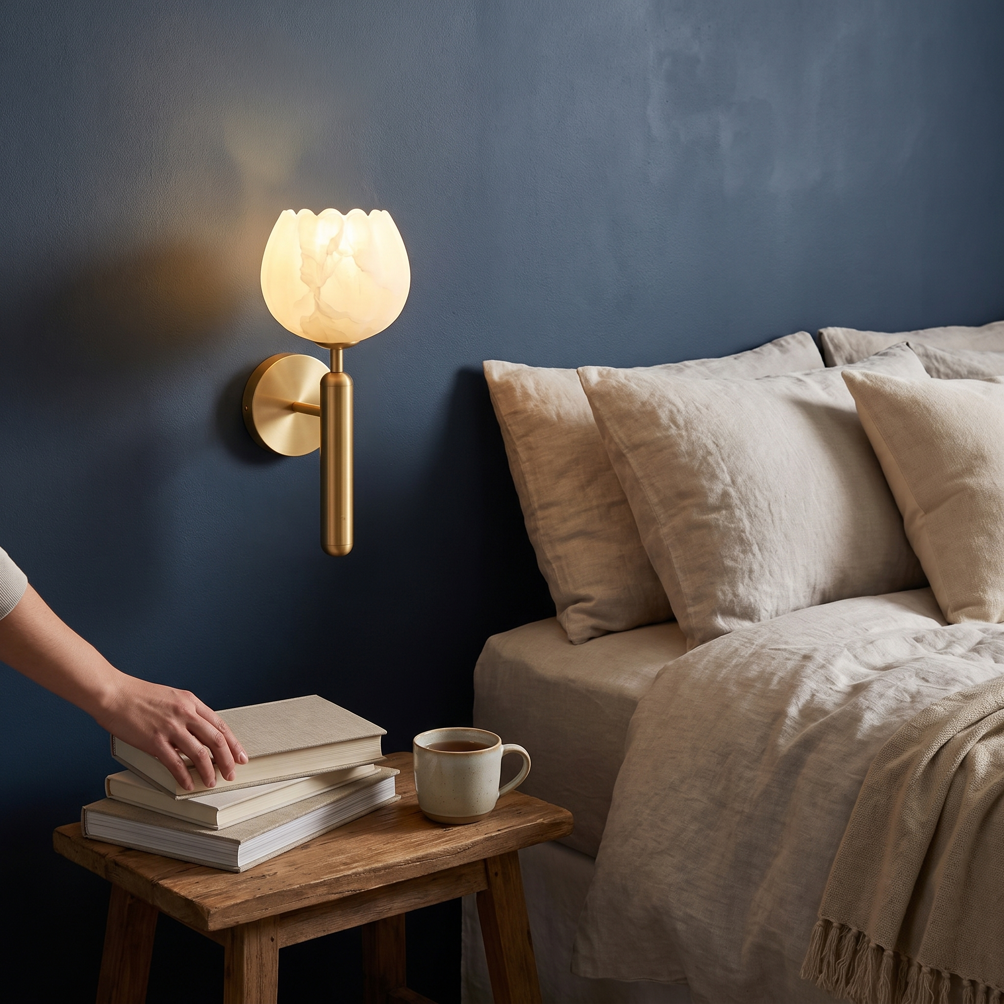 Mian Alabaster Wall Lamp in use on an interior wall
