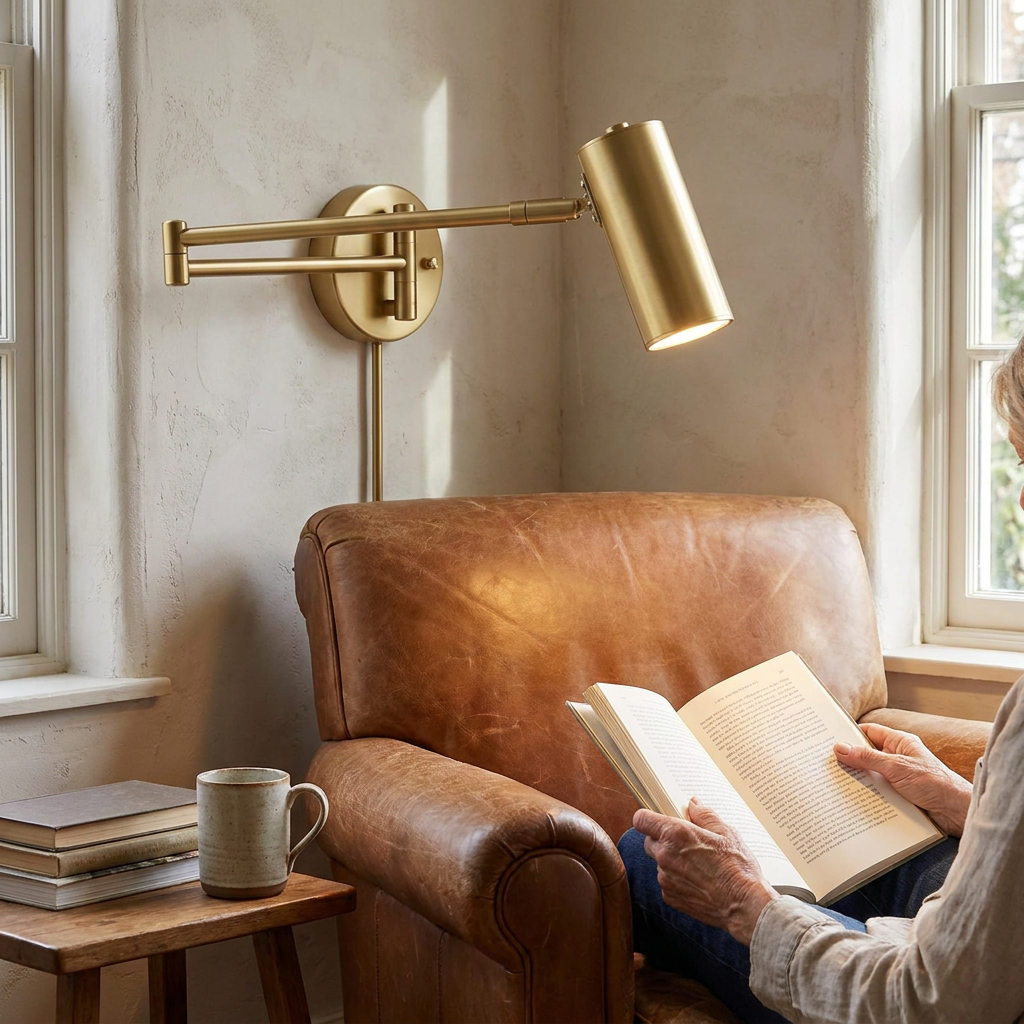 Swing Arm Wall Sconce in use