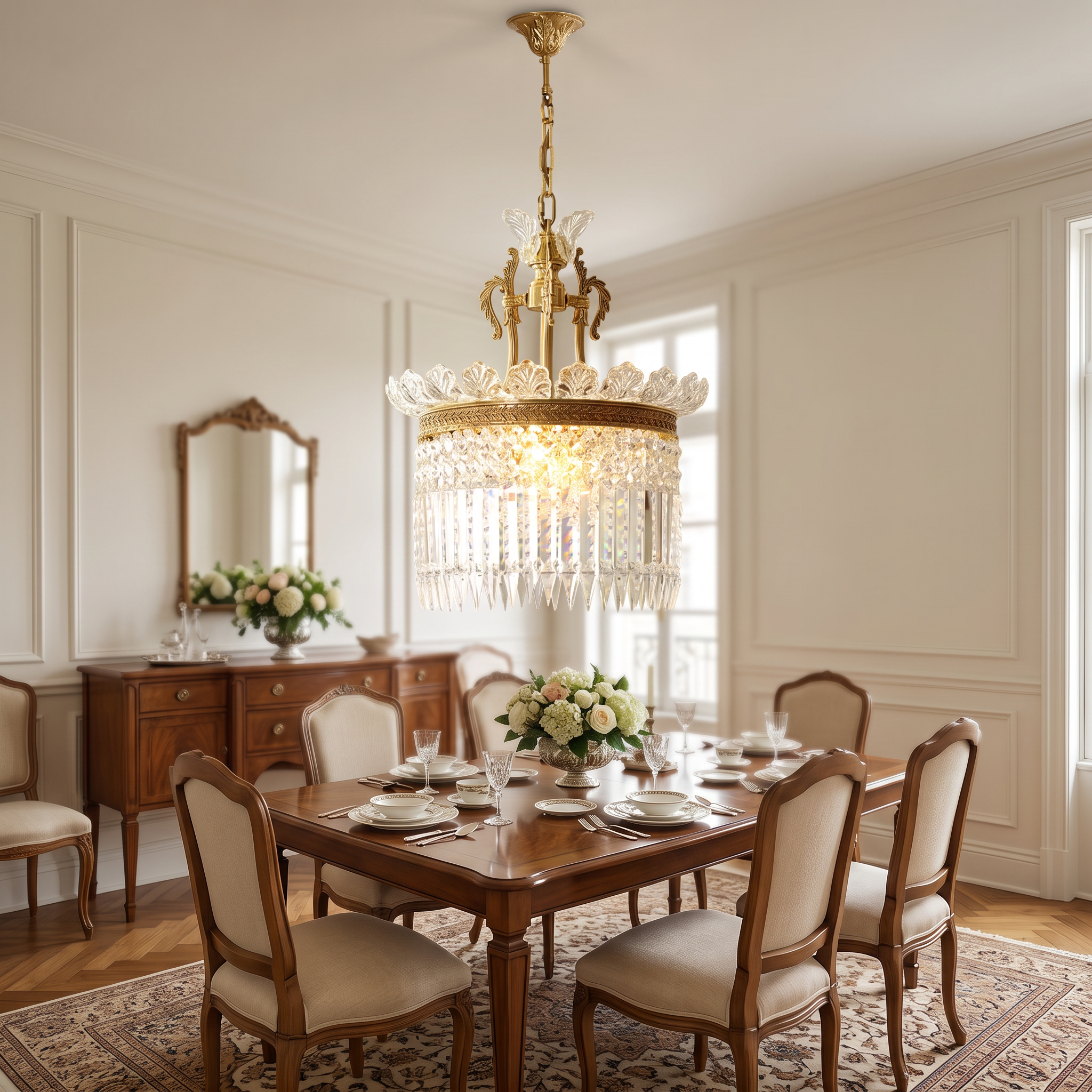Crinoline Chandelier above a dining table