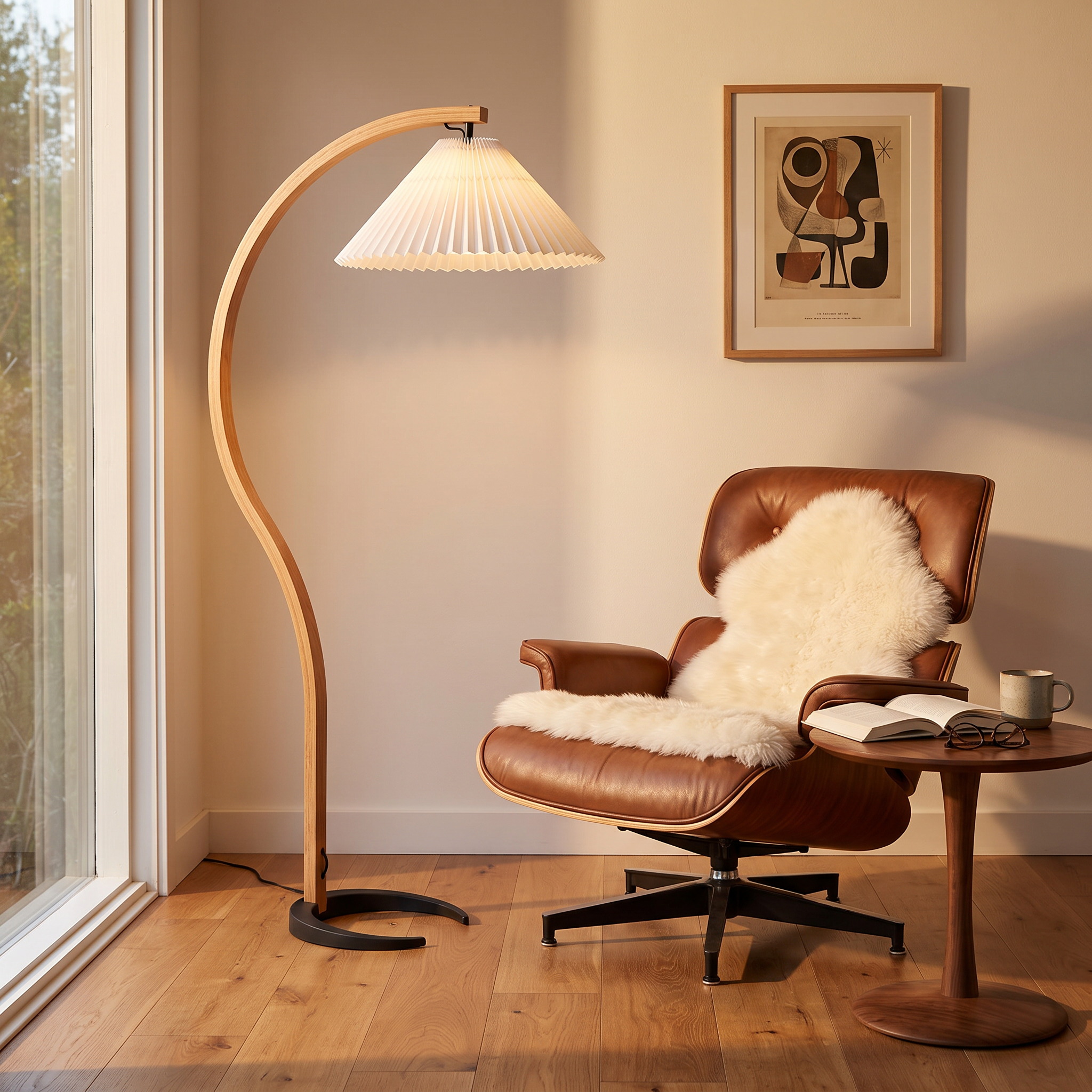 Caprani Floor Lamp in a mid-century reading corner