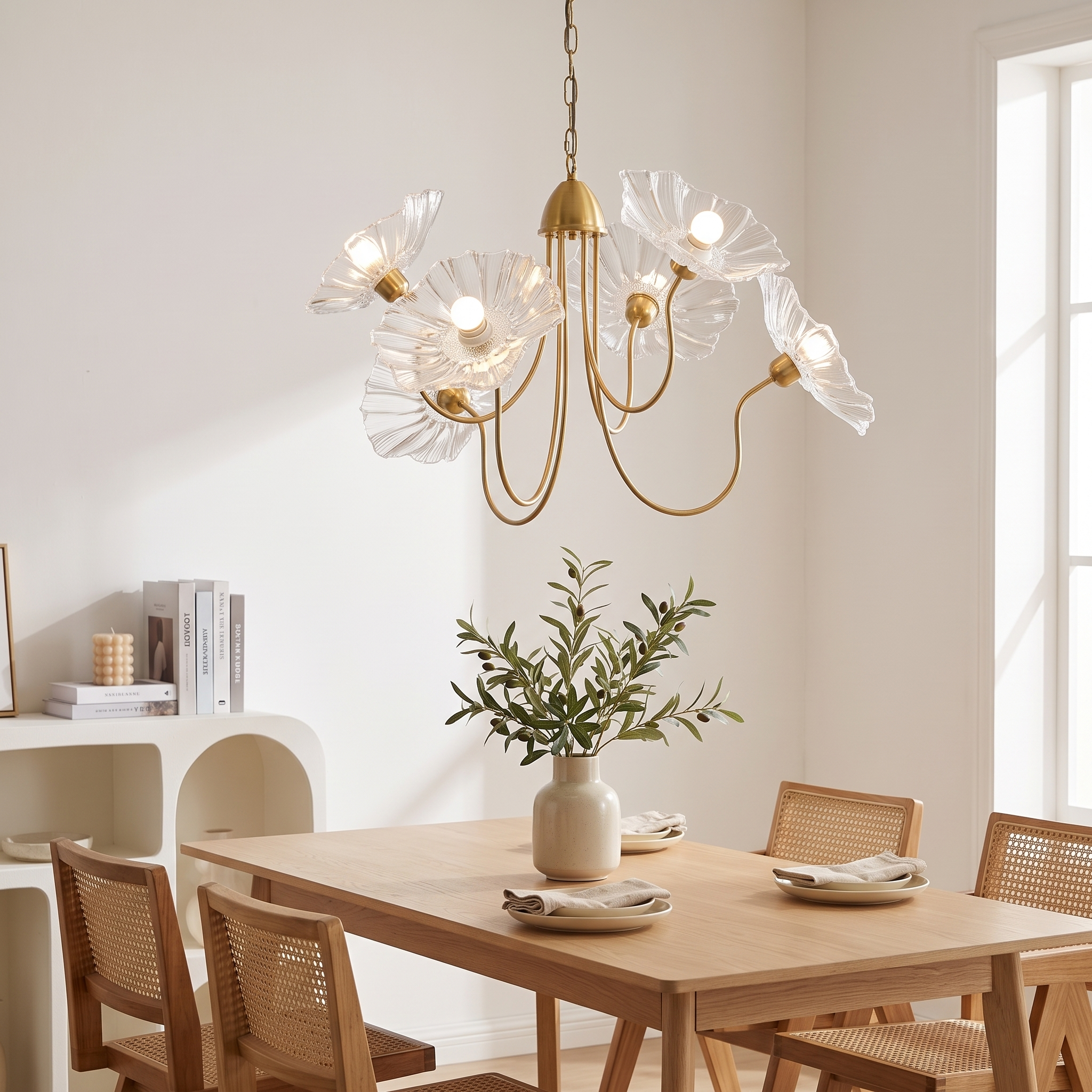 Lotus Leaf Glass Chandelier above a dining table