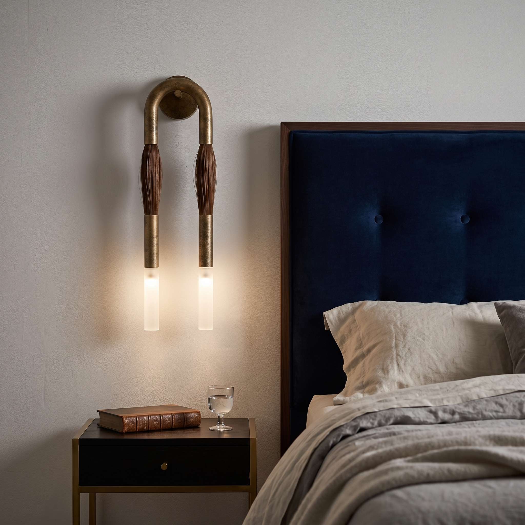 Double Head Antonia Sconce mounted beside a bed