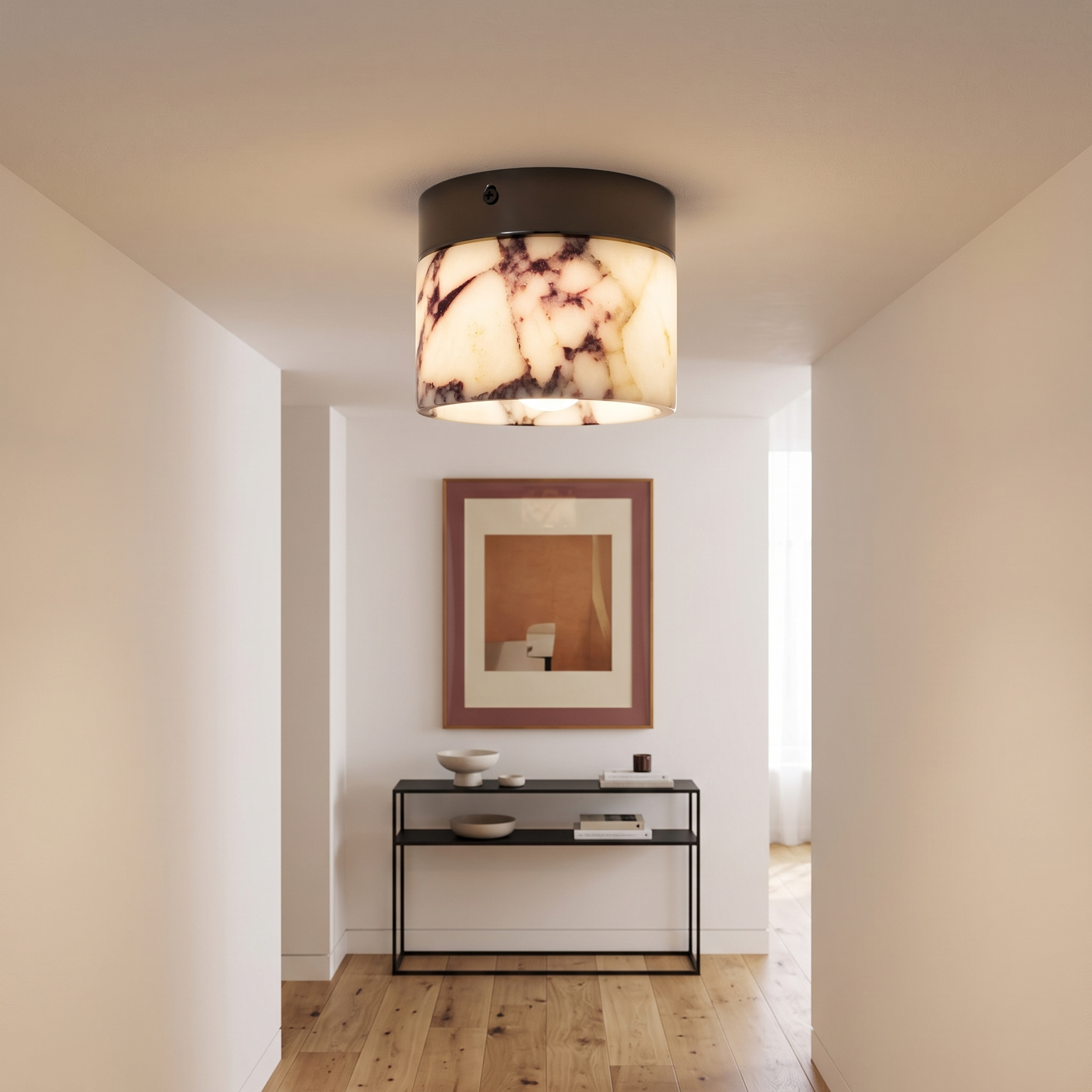 Marble Round Ceiling Lamp mounted in a hallway
