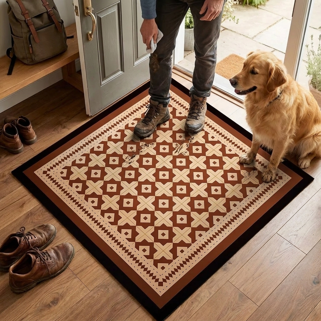 Doorway floor mat in an entryway setting