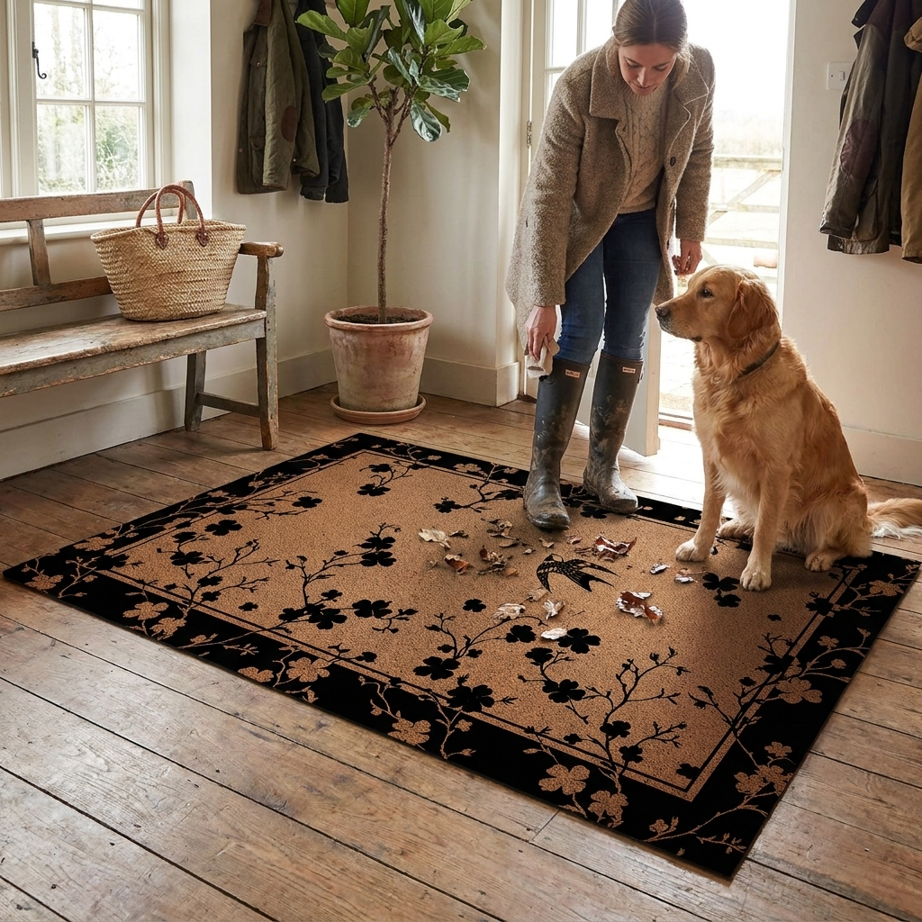 Wire-loop door mat at an entryway