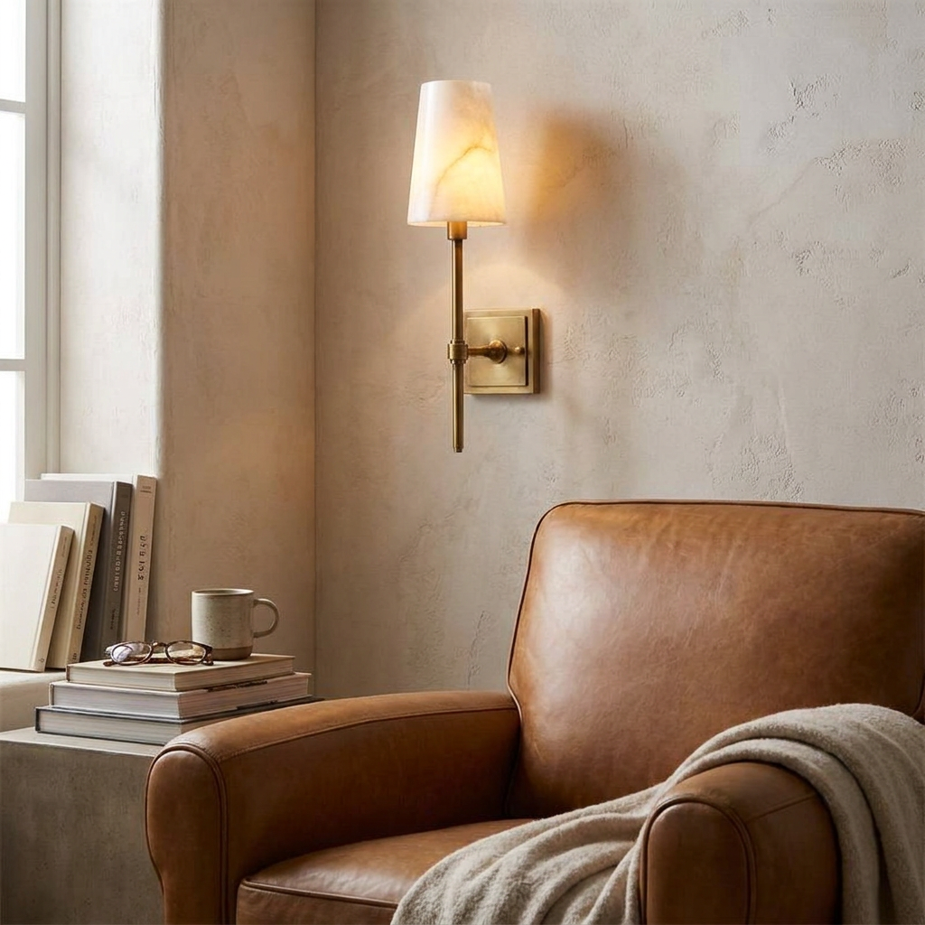 Hillsdale Alabaster Wall Sconce in a styled interior setting