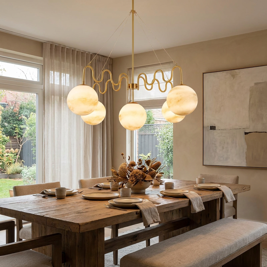 Cecil Balanced Glass Chandelier in a styled interior setting