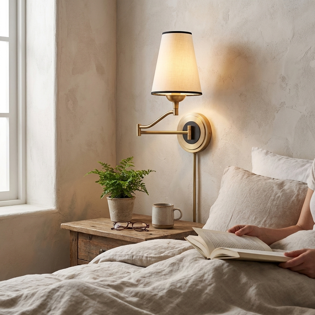Fontaine Rocker Arm Wall Sconce in a styled interior setting