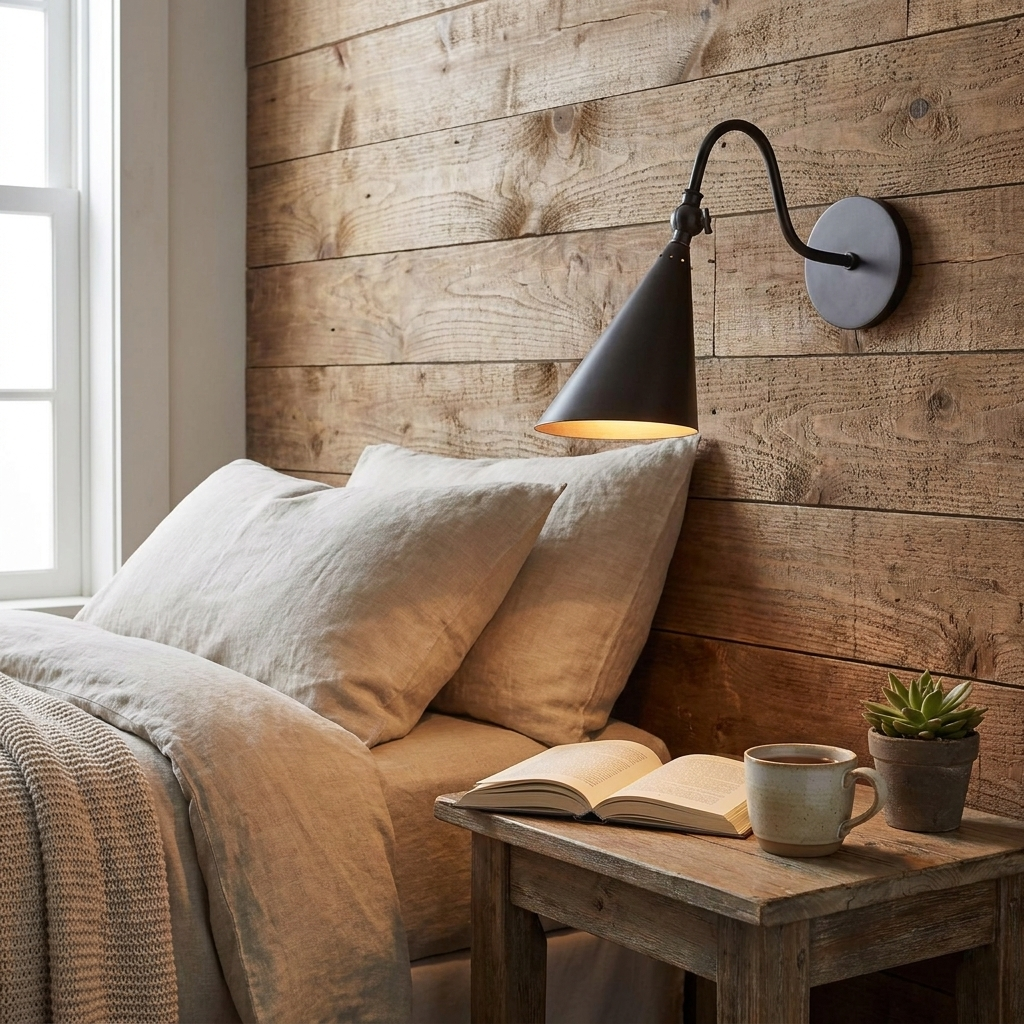 Trumpet Brass Wall Lamp in a styled interior setting