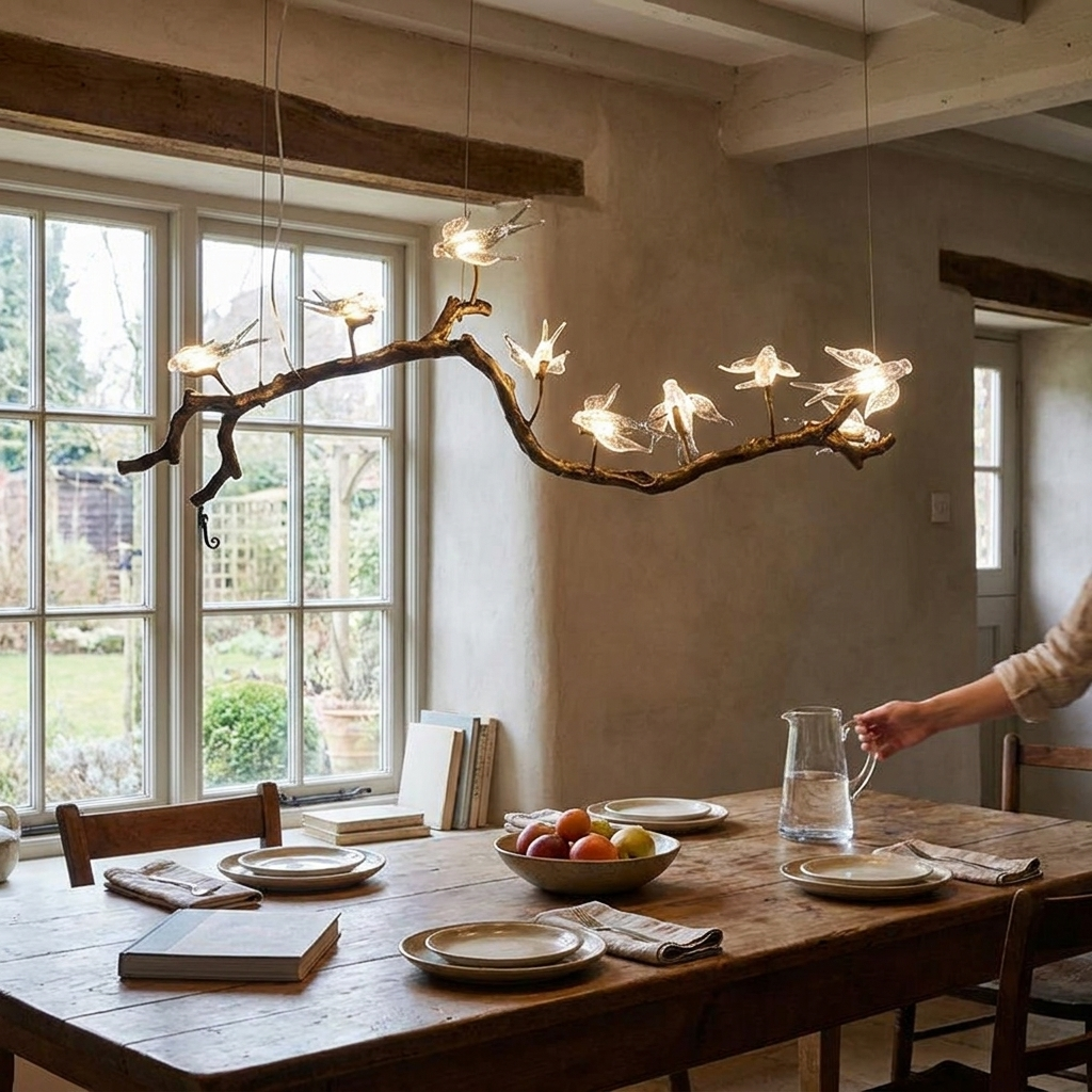 Bird Song Branching Linear Chandelier in a styled interior setting