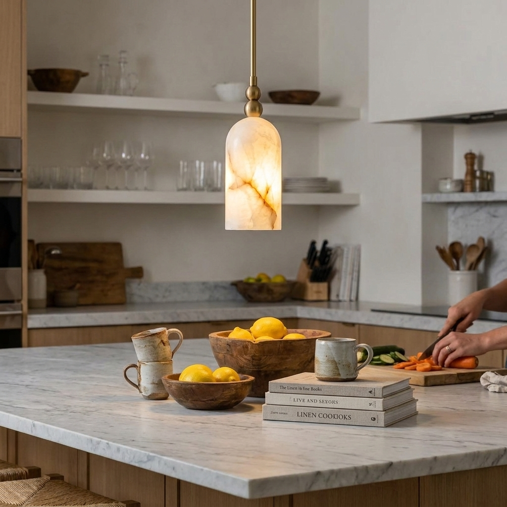 Pratt Alabaster Pendant Lamp in a styled interior setting