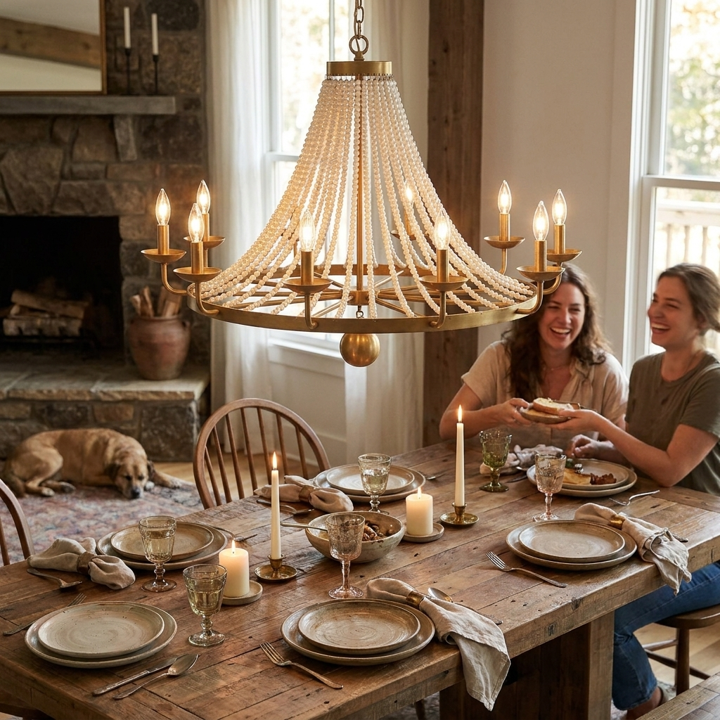 Pearl Fiona Chandelier in a styled interior setting