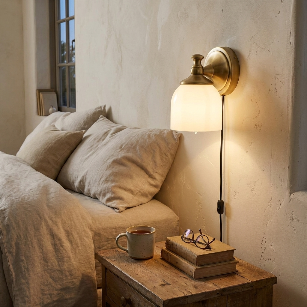 Chart Glass Plug-in Wall Sconce in a styled interior setting