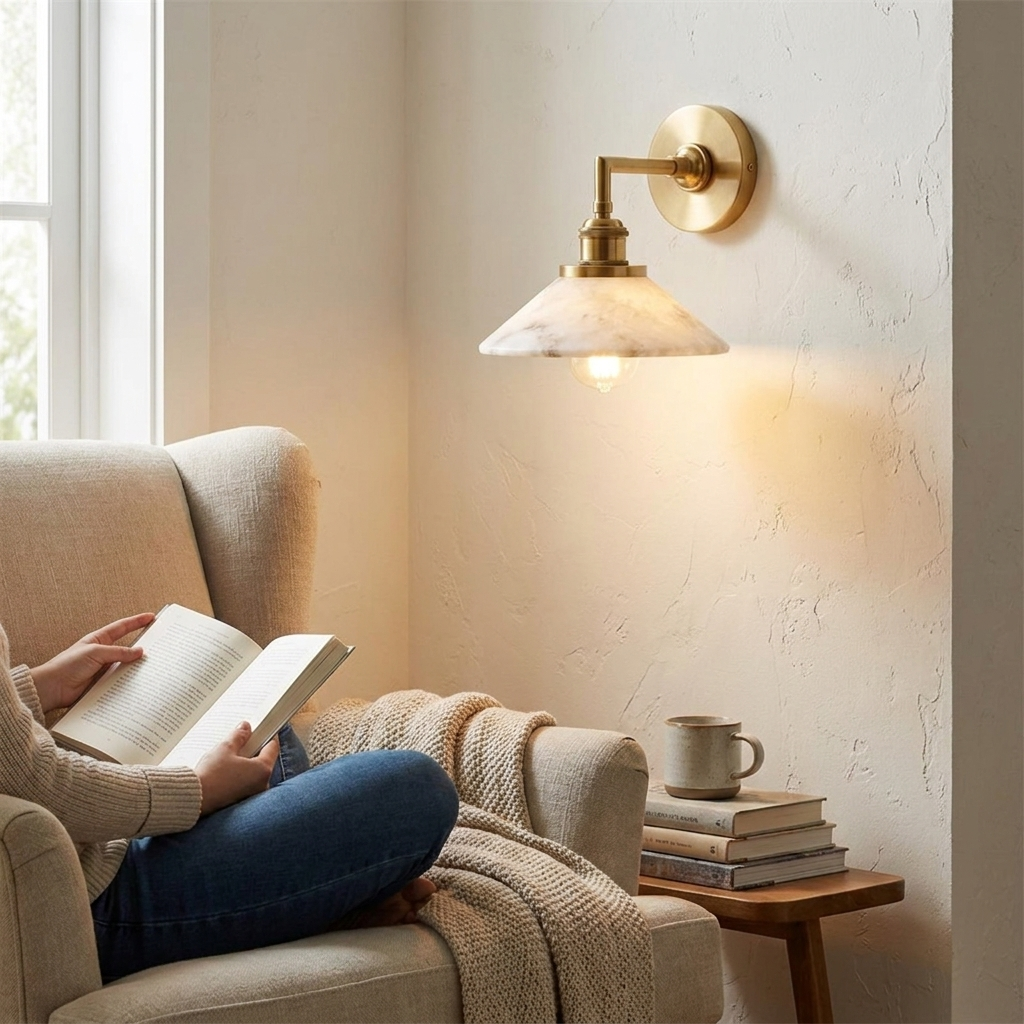 Whizzer Alabaster Wall Sconce in a styled interior setting